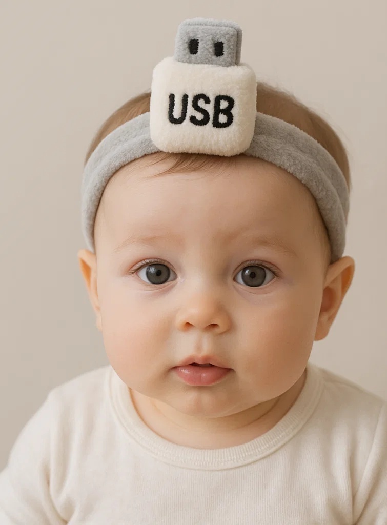 USB Plush Baby Headband – Soft Gray Cartoon Tech Accessory